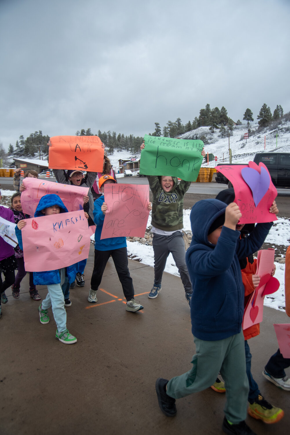 Pagosa Springs Elementary School students walk as part of the school&rsquo;s kindness march on Friday, March 6.