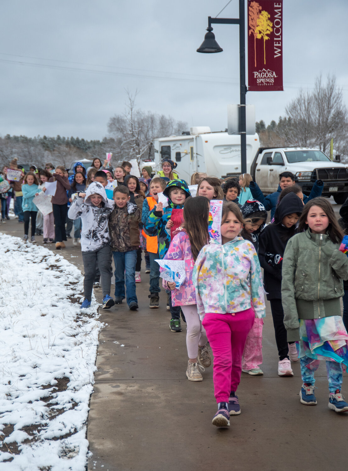 Pagosa Springs Elementary School students walk as part of the school&rsquo;s kindness march on Friday, March 6.