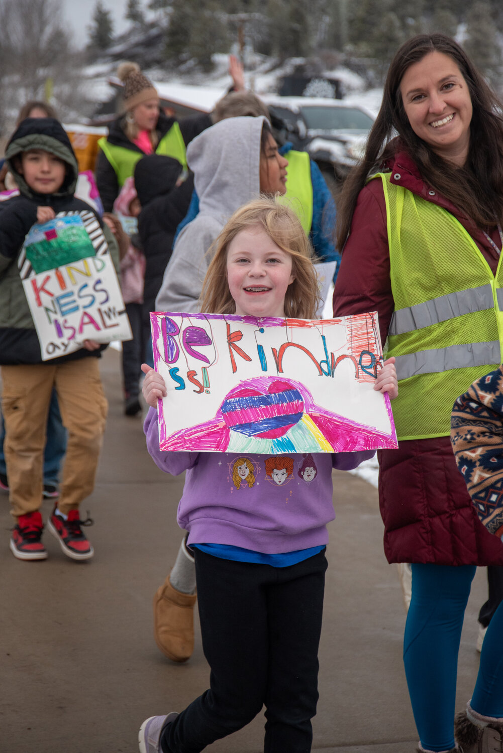 Pagosa Springs Elementary School students walk as part of the school&rsquo;s kindness march on Friday, March 6.
