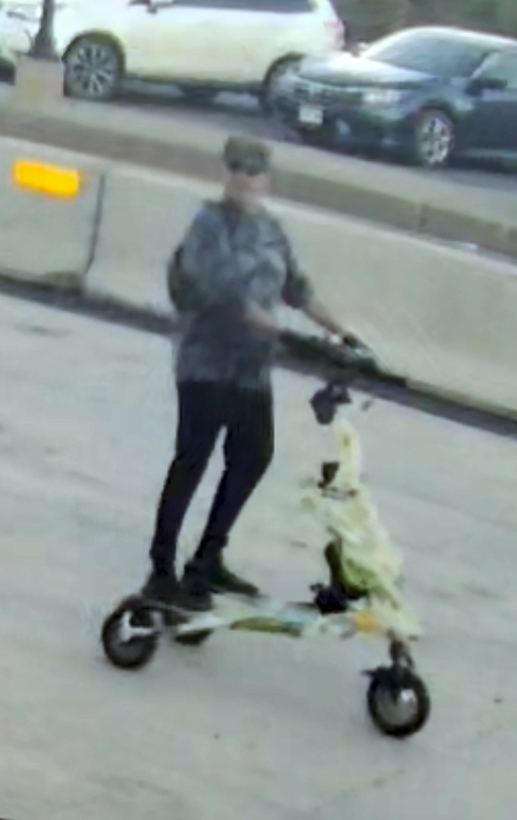 Screenshot courtesy WW Clyde
An individual is seen on security footage riding a scooter through the construction zone on Tuesday, May 12.