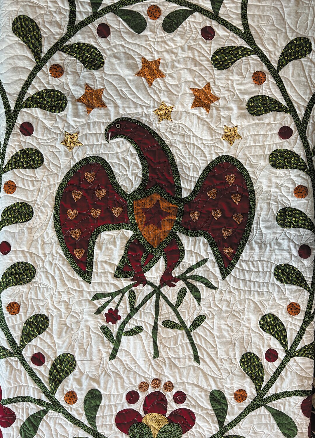 Detail of &ldquo;Eleanor&rsquo;s Eagle&rdquo; by Cindy Vermillion Hamilton Shutler. The quilt is one of the several on display as part of the &ldquo;Star Spangled Quilts&rdquo; exhibition at the Pagosa Springs History Museum. The special exhibit of patriotic quilts will be on display through the summer season. The museum is located at 96 Pagosa St.