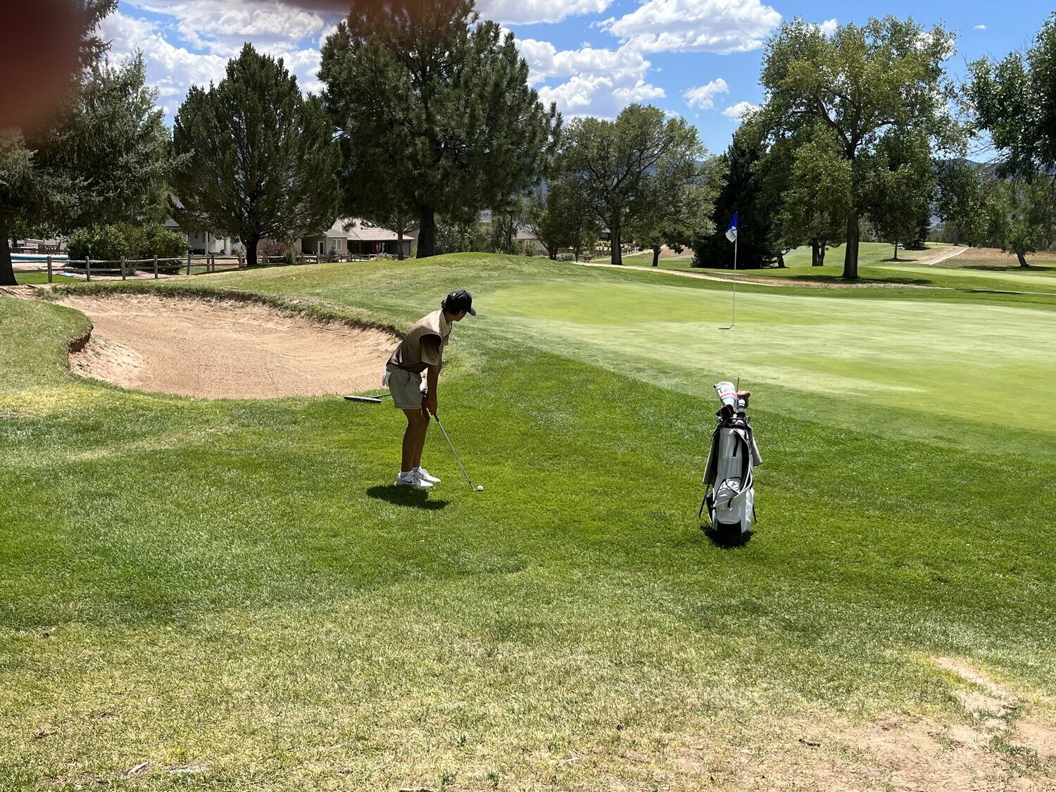 Pirate Chatwin Pickering chips the ball during Tuesday&rsquo;s Panther Invitational in Cortez. Pickering finished tied for 16th after shooting a 79.