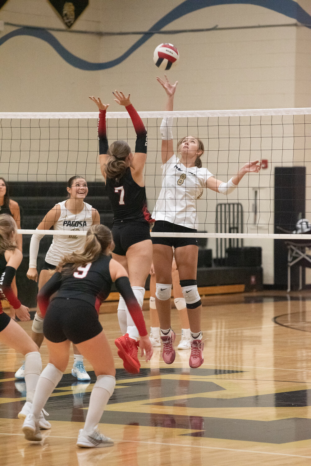 Lady Pirates Sydney Plake redirects the ball to gain a point during Tuesday&rsquo;s matchup with the Dolores Bears. The Lady Pirates fell in the affair.