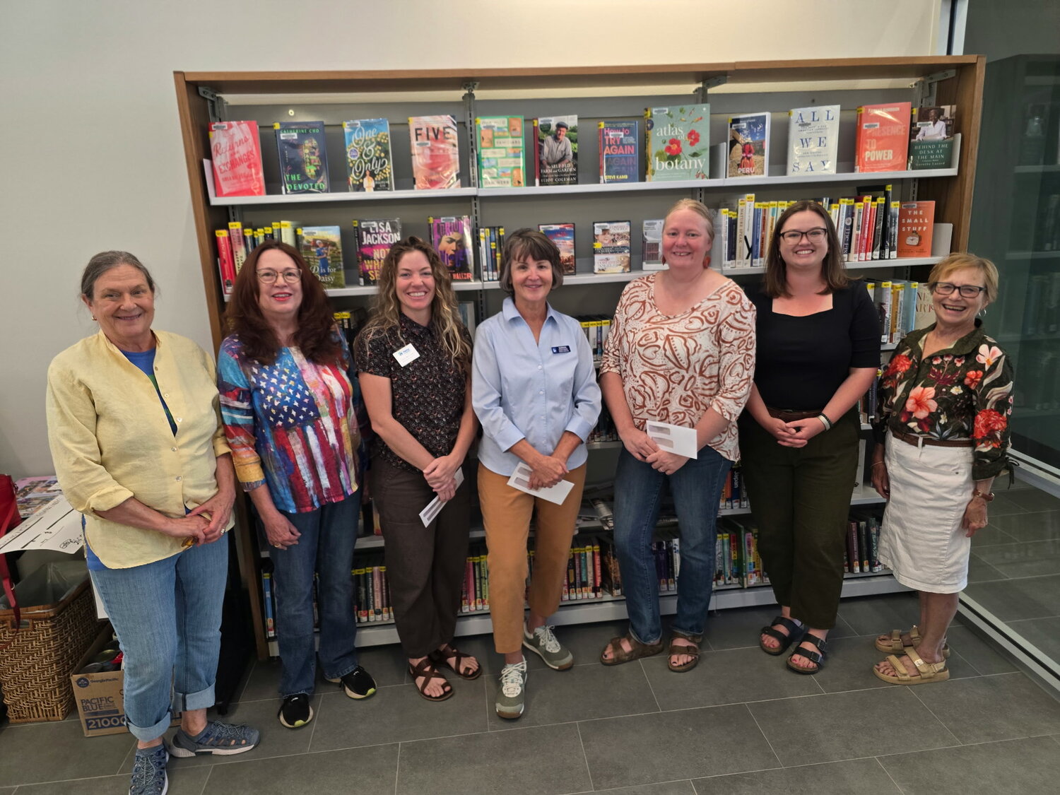 Local nonprofits receive funds awarded through voting at the League of Women Voters (LWV) of Archuleta County&rsquo;s July event. The three winners were: first place, Ruby Sisson Memorial Library; second place, Healthy Archuleta; and third place, Habitat for Humanity of Archuleta County. Pictured, from left to right, are Sally High, LWV nonprofit coordinator; Sarah Riehm, LWV treasurer; Leah Ballard, Habitat for Humanity; Barbara Brattin, Ruby Sisson Library; Mellane Davies, Healthy Archuleta; Taylor Worsham, Ruby Sisson Library; and Janice McIntyre, LWV chair.