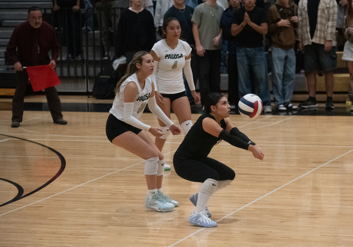 Lady Pirate Tatiana Monterroso receives a serve against the Bloomfield Bobcats on Monday, Sept. 28. The Lady Pirates fell prey to the Bobcats and will next face the Alamosa Mean Moose in Alamosa on Saturday, Oct. 3.