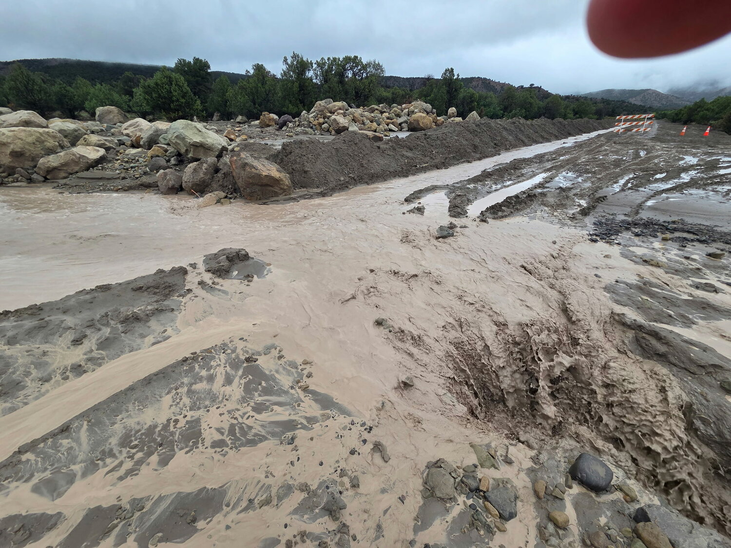 A portion of County Road 500 floods on Wednesday, Sept. 30, as Pagosa Country continues to receive steady rainfall.