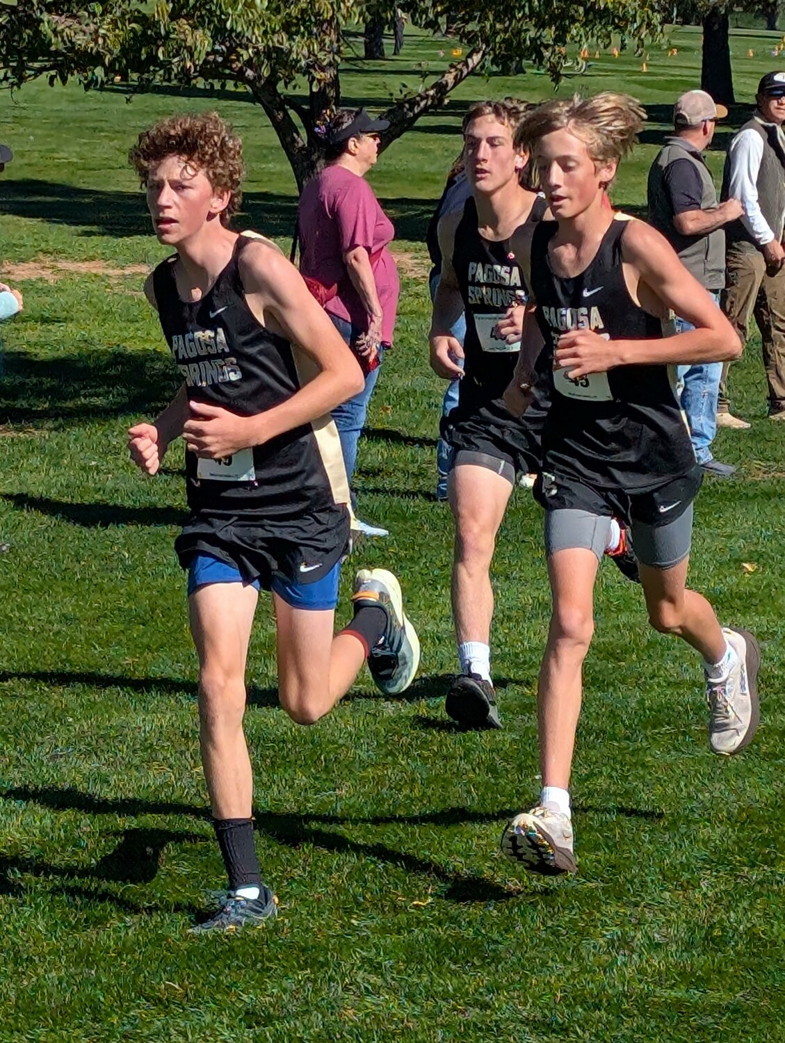 Pirates Wells Witting and Liam McKnight run together at the at the Intermountain League XC Meet in Durango on Thursday, Oct. 8, as Stetson Osborn follows close behind. The Pirates placed second out of four teams.