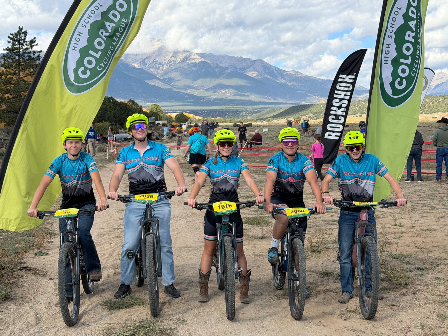 Five Pagosa Springs seniors were part of the senior send-off at the Chalk Creek Stampede in Nathrop, Colo., on Oct. 11. From left are Justin Sewell, Van Halterman, Adelyn Hittle, Aaron Sowle and Jackson Chaney.