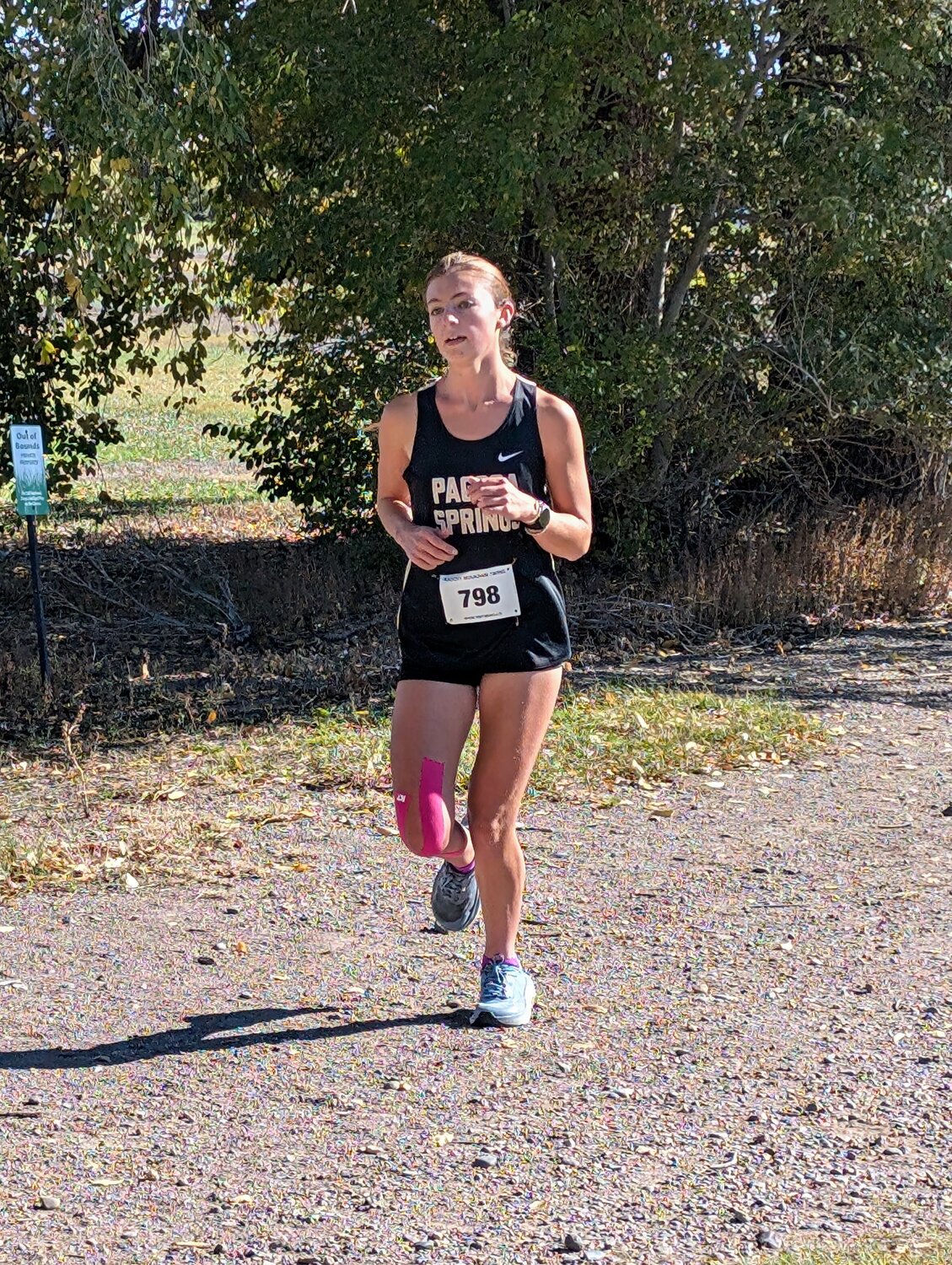 Lady Pirate Lucy Rivera heads for a top-20 finish at the Eric Wolff Invitational in Monte Vista on Oct. 15. Rivera placed 18th with a time of 24 minutes, 13.00 seconds.