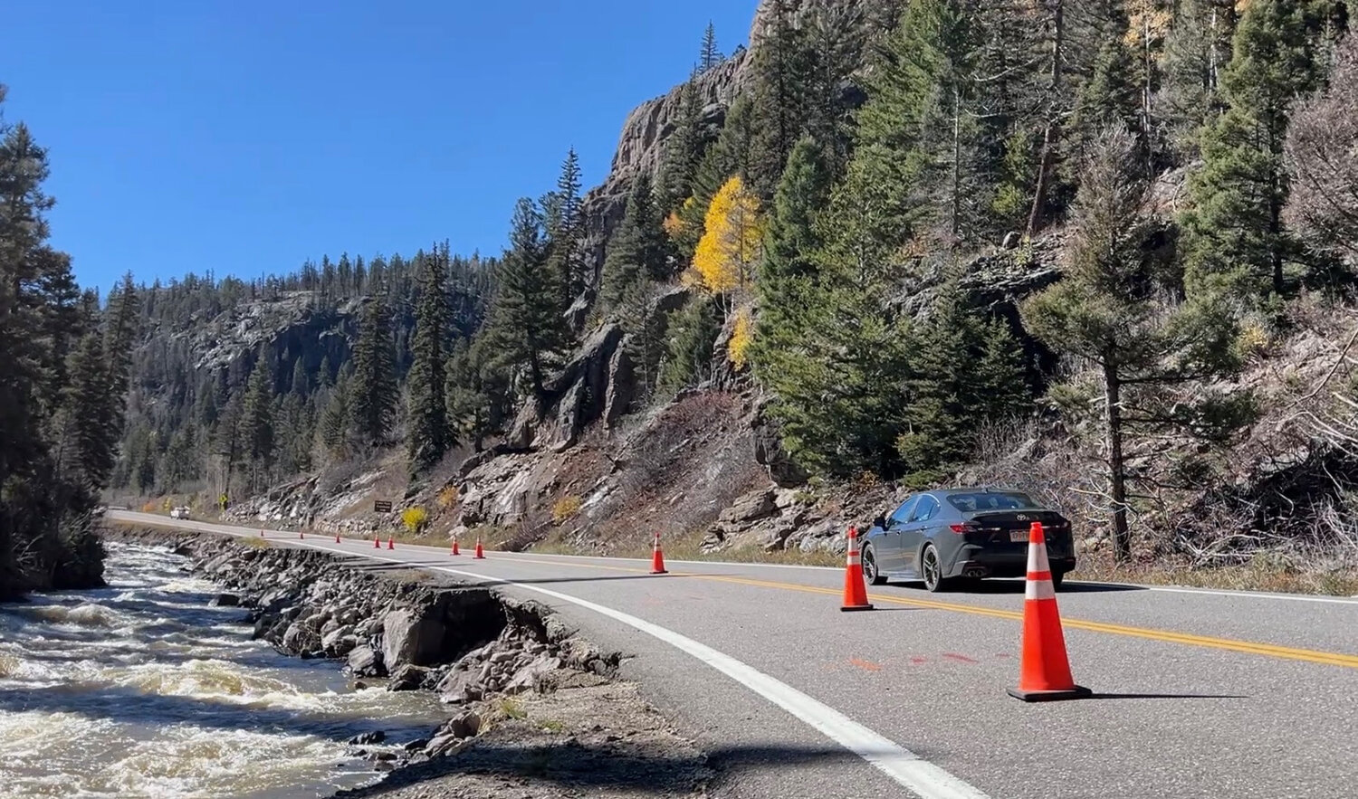 U.S. 160 was opened Tuesday afternoon to single-lane alternating traffic between South Fork and Pagosa Springs. Motorists are urged to use caution and slow down for their safety and the safety of crews repairing flood damaged areas close to the travel lanes.