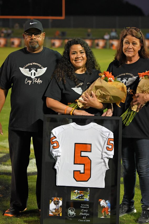 Cory Phillips' jersey (5) was retired pregame against Monterey.