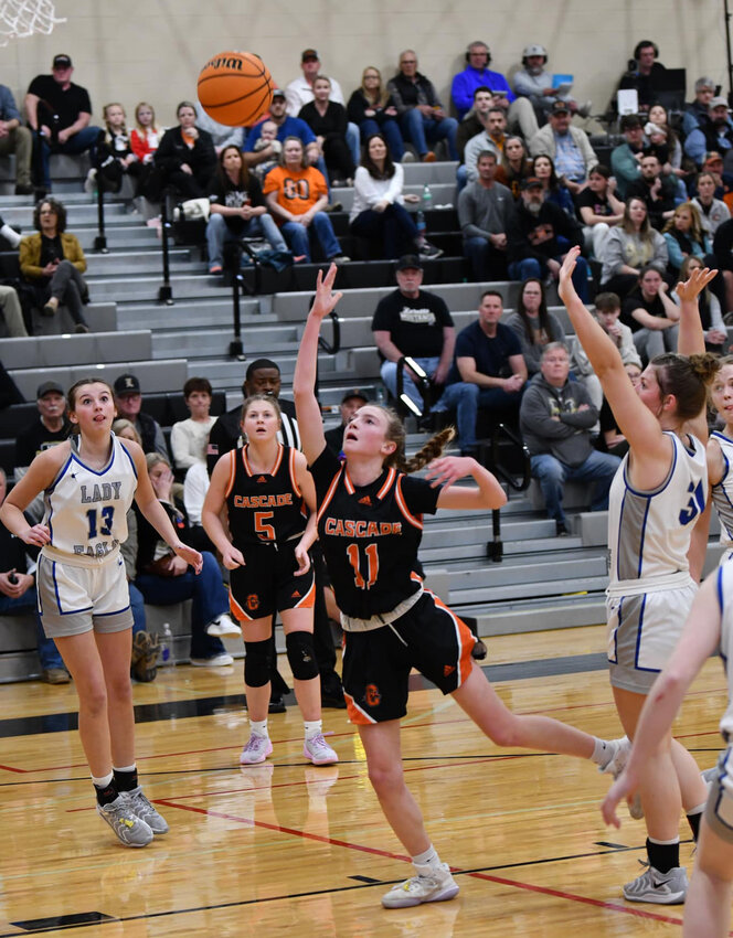 Lizzie Keele (11) is fouled while going up for a layup in the first half against Summertown. She finished with seven points but forced countless Lady Eagles' turnovers all night long.