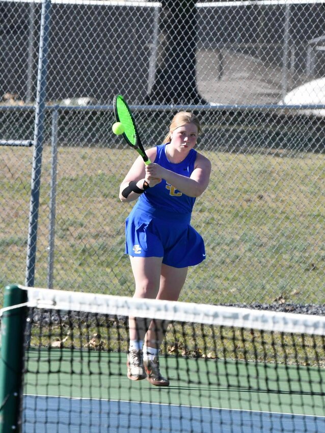 Addie Berry (pictured) helped Abby Thaxton win their doubles match, 8-6, en route to the Eaglettes' 6-1 win over Lincoln County on Tuesday.