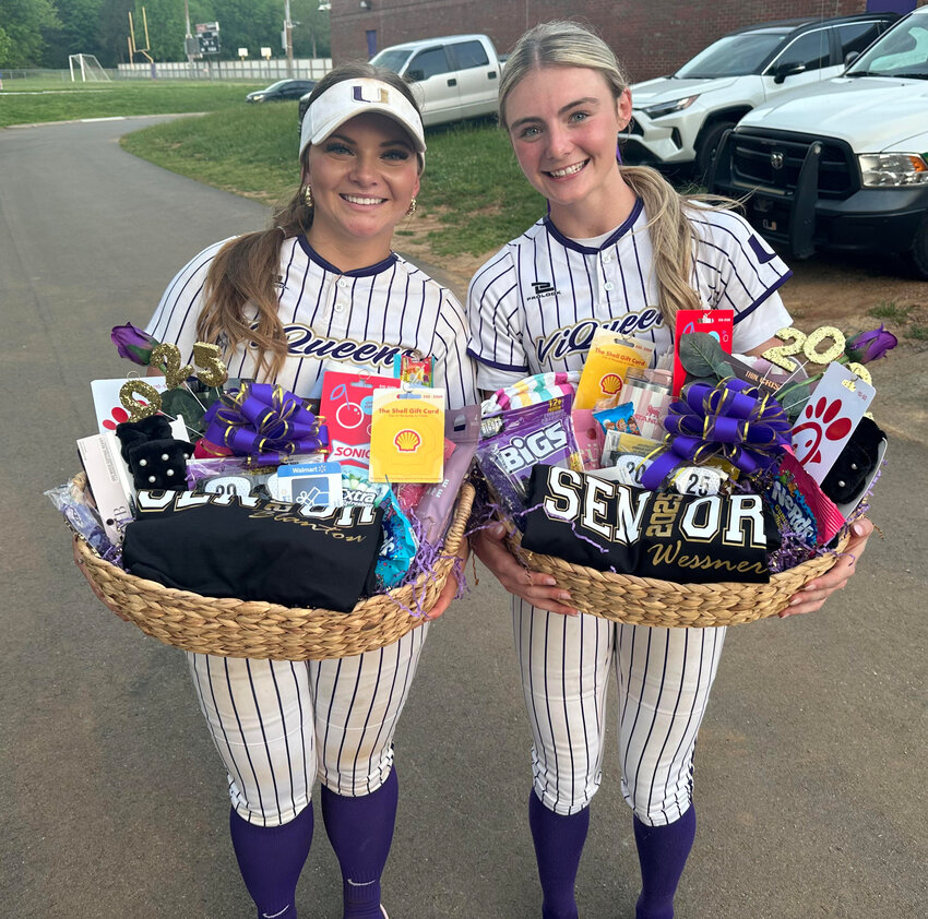 Carlie Blanton (55, left) and Taylor Wessner (13, right) were recognized following Tuesday's win over the Lionettes as the two seniors for the Viqueens. Blanton went 1-2 with two RBIs while Wessner finished 1-3 with a 2-run HR (3) at the plate. Wessner also threw a five-inning no-hitter with four strikeouts.
