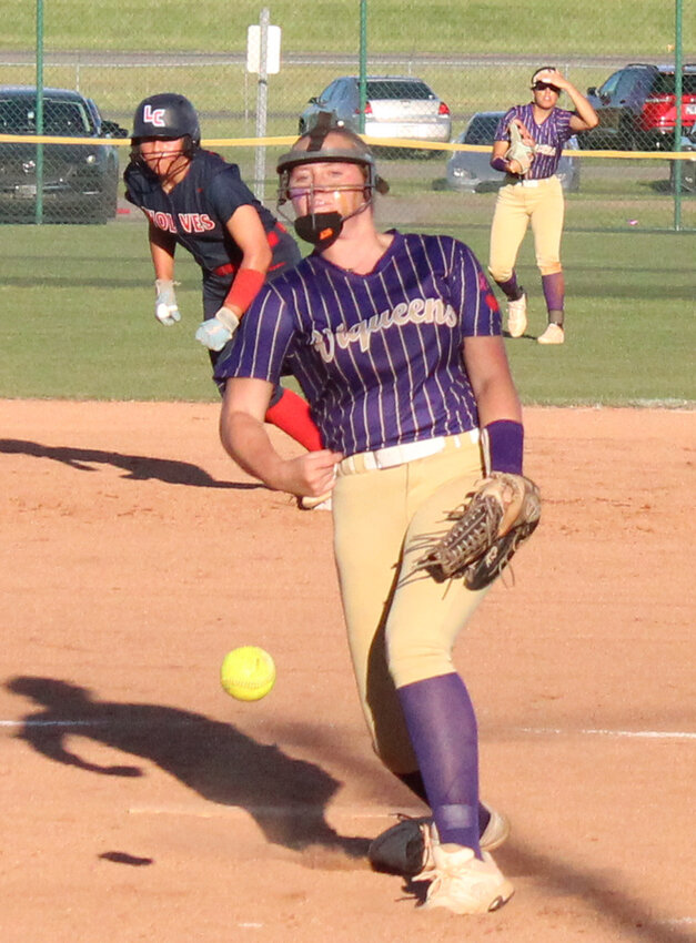 Annie Prince (14) went 5.2 innings and struck out 10 batters on 106 pitches in her second game in the circle on Wednesday.