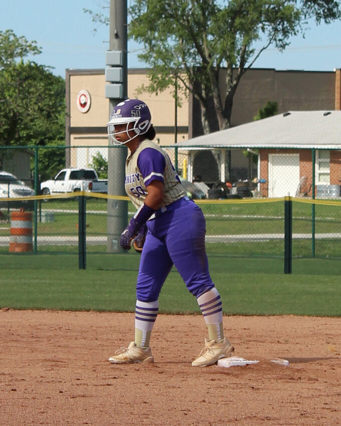 Kamryn Farrell (50) at second base against Westview. Farrell drove home the Viqueens' first run of the game on a sac-fly to left in the seventh.