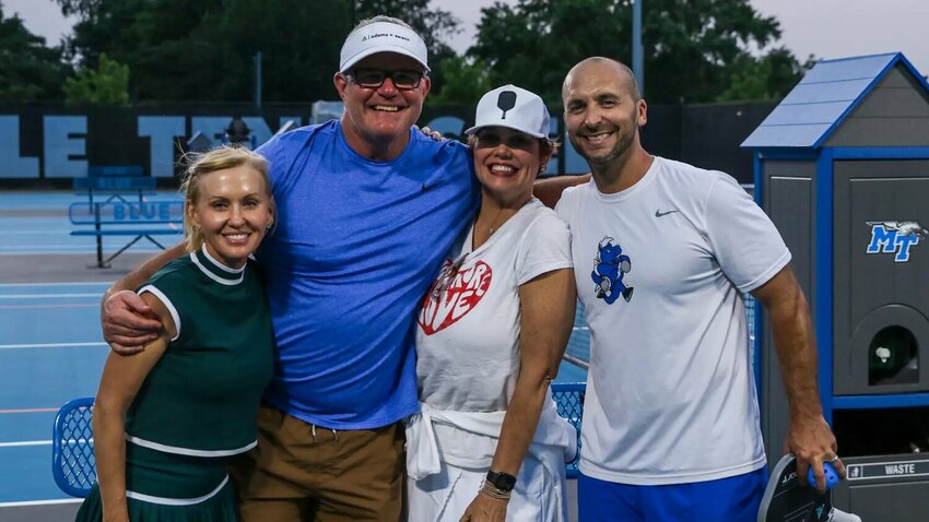 Jimmy Borendame (far right) hosted MTSU Tennis' pickleball social on Saturday.