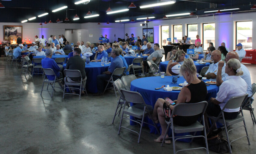 Shelbyville's "Blue Raider Blitz" crowd on Wednesday night listens to the panel of coaches talk about their respective upcoming seasons.