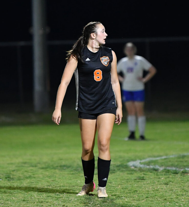 Lexi Comstock (8) continued her stellar sophomore campaign against Huntland, netting yet another brace to bring her season total to 13 goals scored in just eight matches.