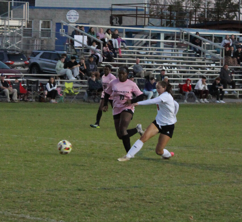Lexi Comstock (8) fires Cascade into an early 1-0 lead in just the 2nd minute with her 29th goal of the season on Thursday.