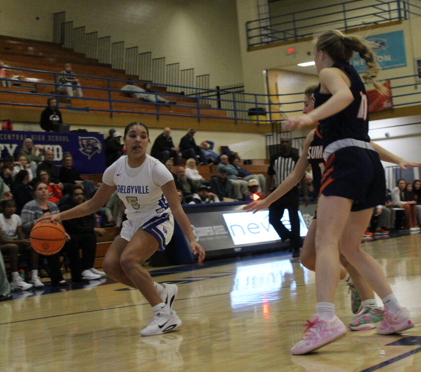 Jayda Frazier (5) scored 11 points on Thursday with nine of them coming in the second half of Shelbyville's 57-47 win over the Spartans.