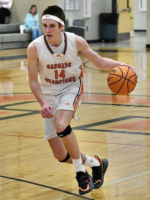 Cooper McElroy (14) scored a team-high 18 points in Cascade's 29-point win over the Raiders on Saturday.