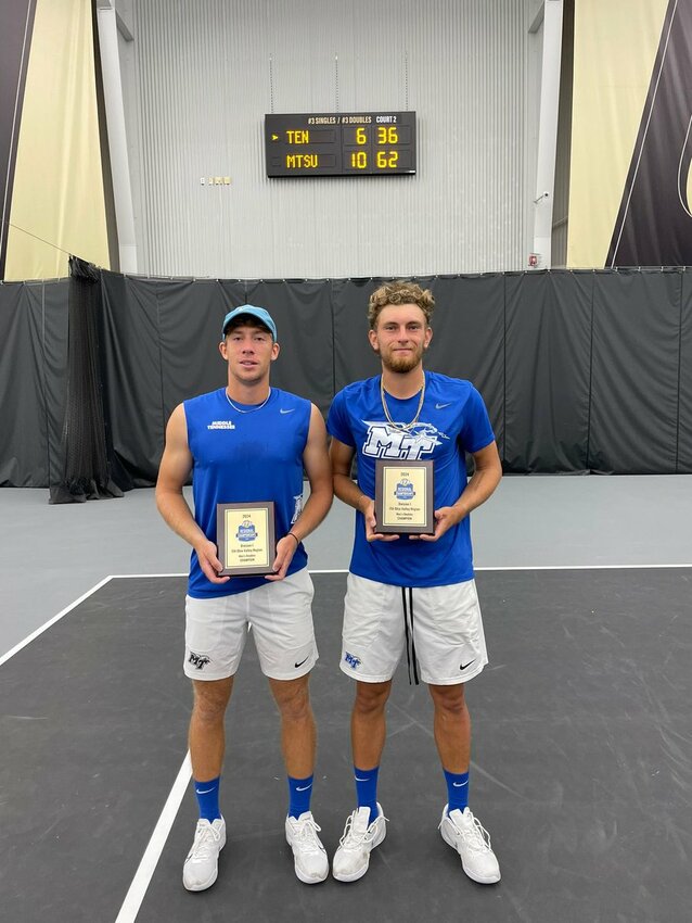 Karim Al-Amin and Ondrej Horak after winning the ITA Ohio Valley doubles championship on Monday.