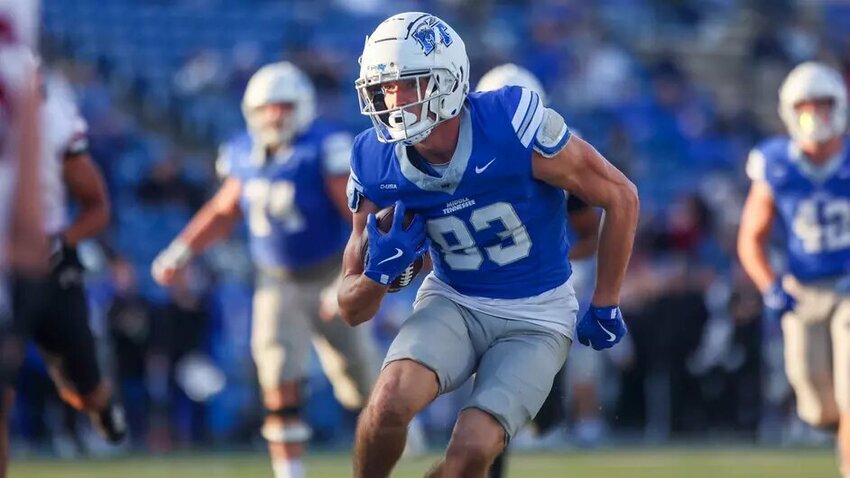 MTSU's Holden Willis (83) finished the 2024 season with 53 receptions for 871 yards and 6 TDs en route to a second-team Group of Five All-American selection.