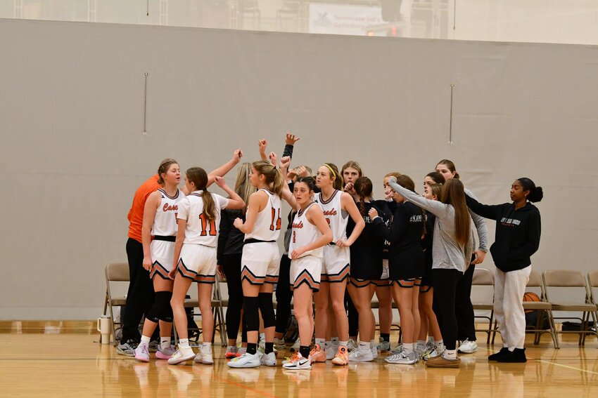 The Cascade Lady Champions break the huddle during their trip to Gatlinburg for the Smoky Mountain Christmas Classic. Cascade went 2-1 in East Tennessee before the holidays.