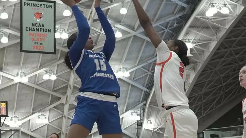 Ta'Mia Scott (15) finished with a double-double against Princeton, scoring 21 points and pulling down 10 rebounds.