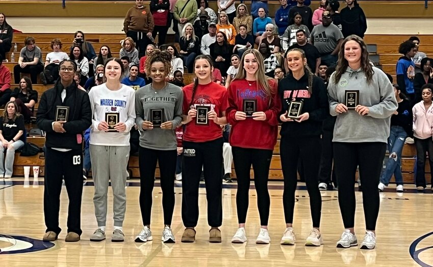 (From left to right) Janiya Leslie, Trinity Reynolds, Molly Brown, Jules Ferrell, Abby Bryan, Olivia Vincent, and Channah Gannon (MVP) were named to the Girls 2024-25 District 9-AAAA All-Tournament Team.