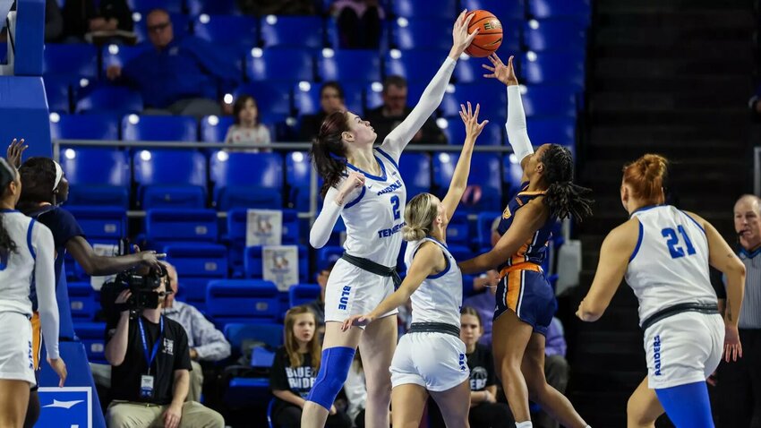 Anastasiia Boldyreva (2) blocked eight shots in the Blue Raiders' 22-point win on Saturday against UTEP.
