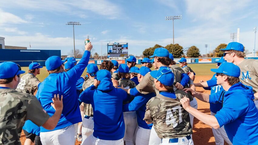 MTSU celebrates with Drew Horn after his no-hitter that saw him strike out 13 batters while walking just two in nine innings.