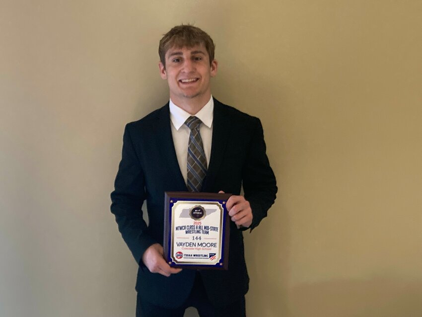 Vayden Moore (pictured) was named to the Class A Mid-State Wrestling Team as the 144lb Wrestler of the Year after finishing his senior season with an incredible 53-1 record.