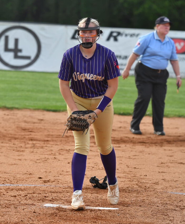 Annie Prince (14) tallied her 500th career strikeout in Tuesday's win to open the District 9-AA Tournament against Cannon County. Prince pitched 2.1 innings, striking out seven and walking just one on 33 pitches.