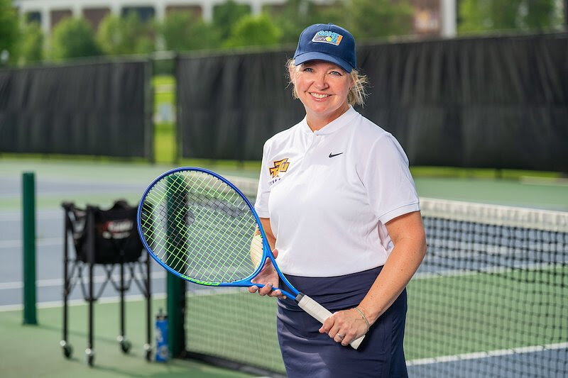 Tennessee Tech alumna Melinda Mott Leftwich is pictured at Tech's outdoor tennis courts. The university provided use of the courts for Leftwich's nonprofit, Game On Accessible Tennis.