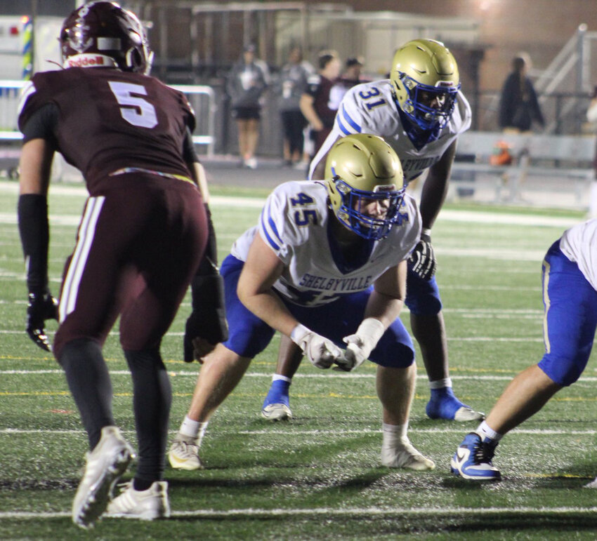 Jackson Themm (45) nailed the walk-off 21-yard field goal at Franklin to secure Shelbyville's first Region 6-6A win of the season on Saturday.