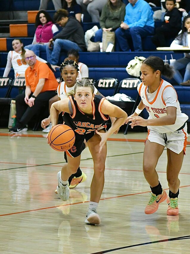 Kaegan Young (22) led the Lady Champions with 21 points - including 15 in the second half - to go along with 8 rebounds, 2 assists, and 3 steals in the 13-point win at Fayetteville on Friday night.