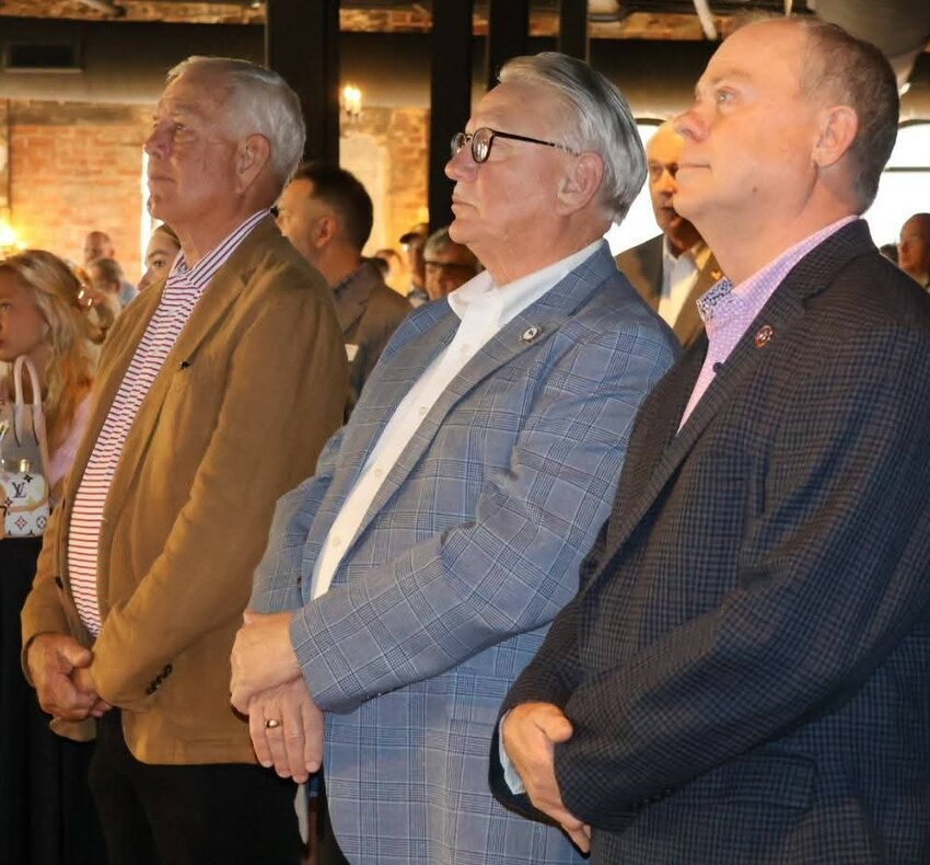 Attending the Shelbyville event, surrounding the recent visit of Gov. Bill Lee recently, from left, State Rep. Pat Marsh, City Mayor Randy Carroll, County Mayor Chad Graham
