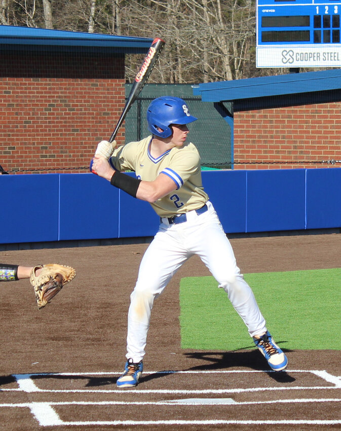 Shelbyville Central's Caden Peacock (2) finished 2-for-3 at the plate in Friday's win over Marshall County. Peacock slapped a double and a triple, recording an RBI in the process.