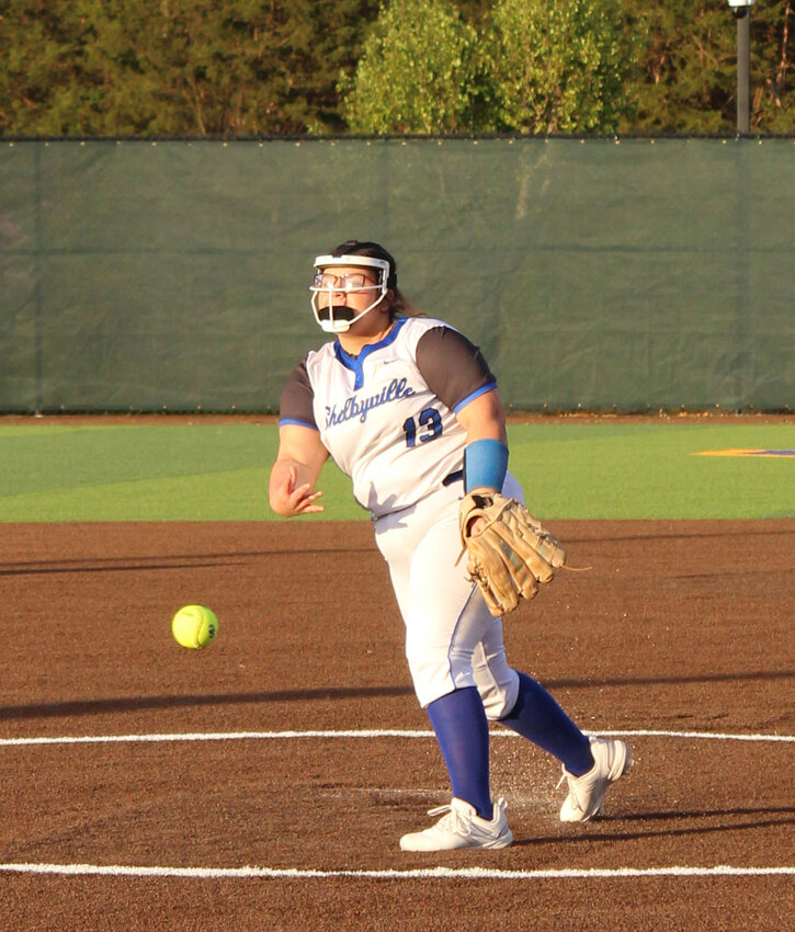 Shelbyville Central's Alissa Robb (13) got the start in the circle in the District 6-AAAA opener on Tuesday against Cookeville. She pitched a complete 7.0 innings on 93 pitches, giving up six earned runs and striking out one batter while stranding 10 Lady Cavaliers on base.