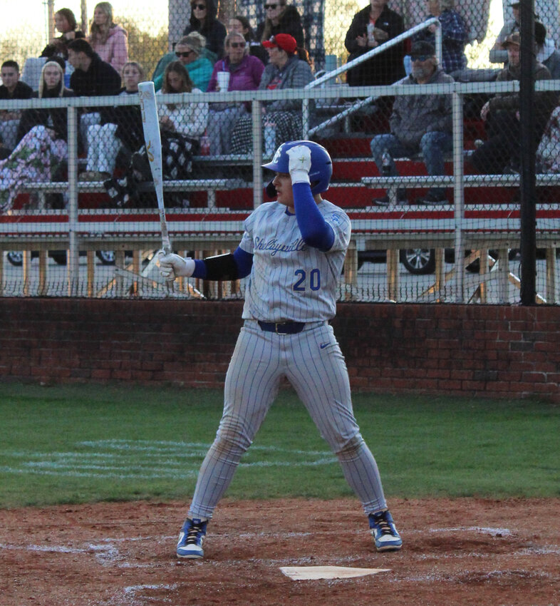 Shelbyville Central's Case Davis (20) went 1-for-2 with the go-ahead 2-run home run in the top of the eighth inning of Monday's win at Coffee County. Davis also worked two walks.