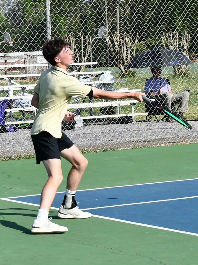 Shelbyville Central's Tucker Johnson (pictured) won both his singles (8-4 vs Matsuo) and doubles matches on Tuesday over Lawrenceburg.