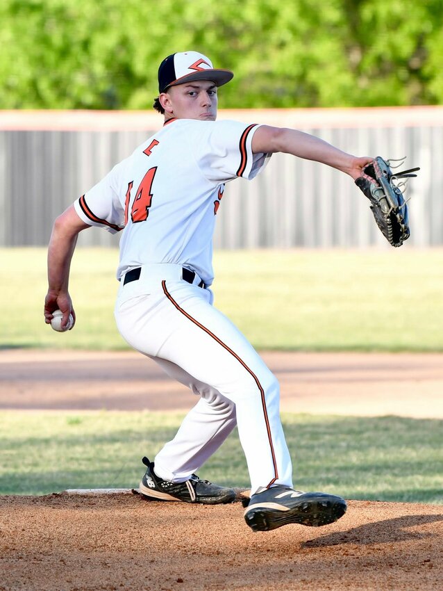 Cascade's Jayden Hathcock (14) was dominant on the mound once again, pitching a complete 7.0 innings and giving up just one unearned run on one hit and two walks with 11 strikeouts on a season-high 107 pitches to pick up the win on Monday.