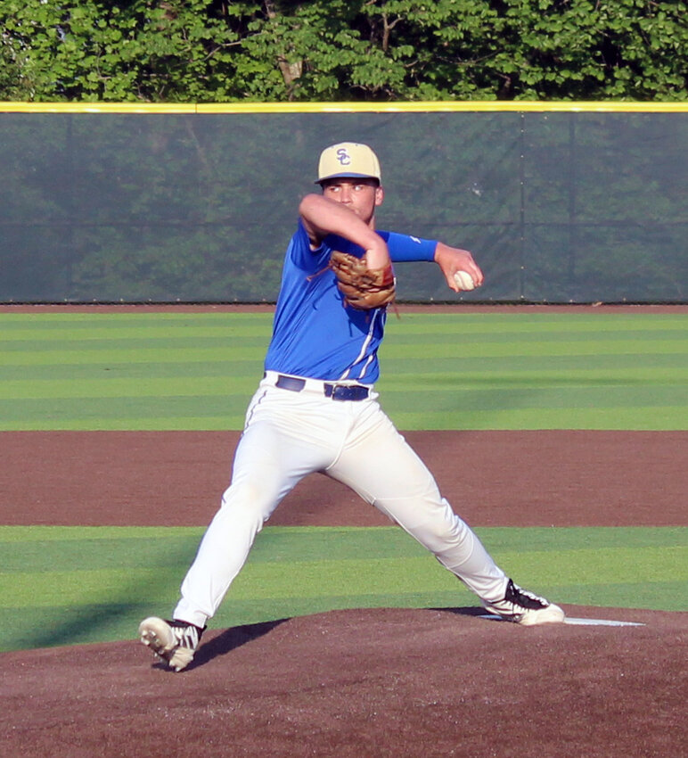 Shelbyville Central's Ashton Whorley (pictured) threw a complete 7.0 innings on the mound while going a perfect 2-for-2 at the plate in Thursday's win over Franklin County.