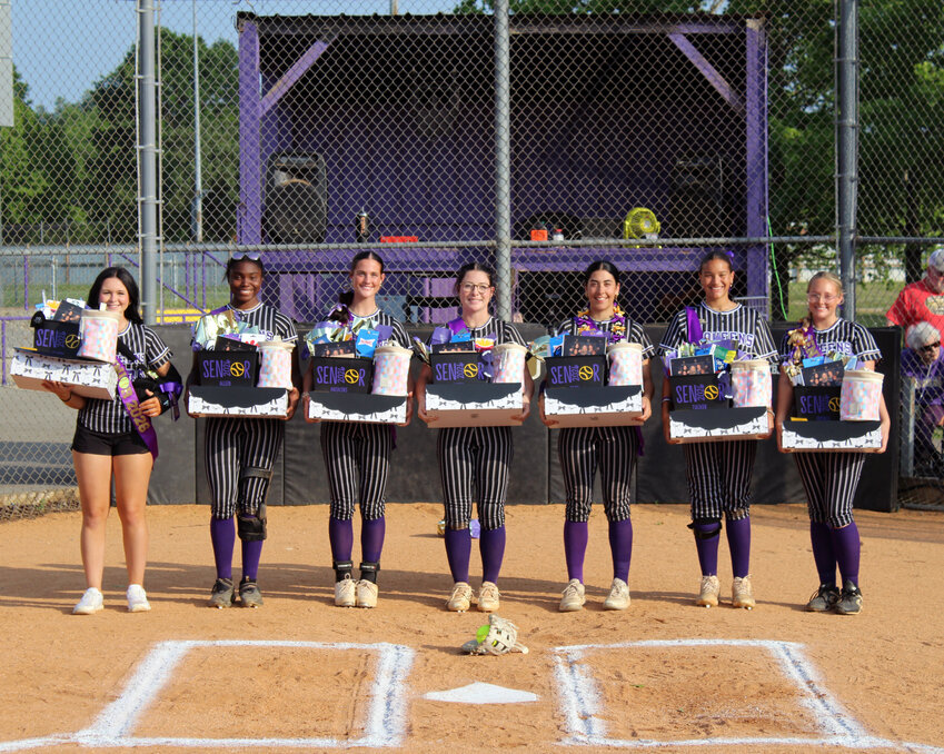 Community seniors (From left to right) Alana Clark, Kailani Allen, Anna Haskins, Haylee Webb, Alana Tate, Kenzie Tucker, and Annie Prince were honored for Senior Night before Monday's dominant win over Loretto.
