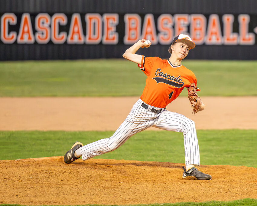 Cascade's Caleb Crouch (4) pitched magnificently on Wednesday, throwing 6.0 shutout innings, giving up just two hits and five walks while striking out nine batters on 112 pitches.