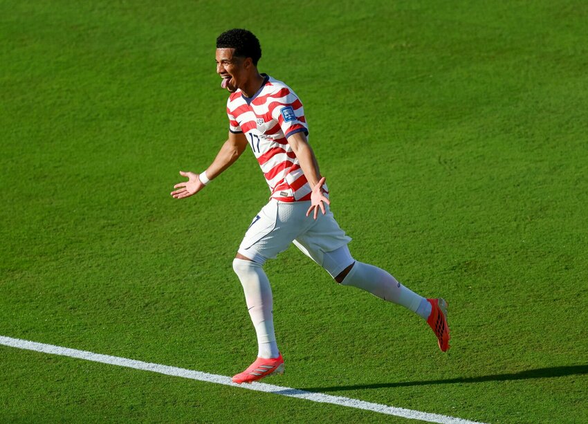 Malik Tillman (17) scored the USA's second goal in Wednesday's Round of 32 match on a free kick.