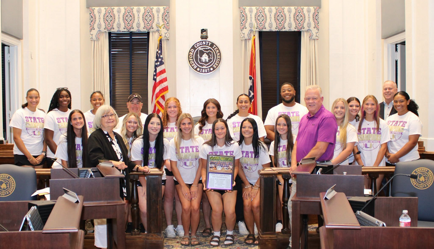 The 2026 Community Viqueens' softball team was recognized at the monthly Bedford County Commission Meeting on Tuesday night with a custom plaque.