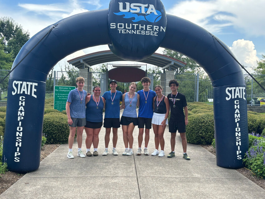 All seven members of the Ace Bandits JTT squad following their second-place finish at the State Championships in Chattanooga. From left to right: Jackson Huckaby, Lilly Smith, Gavin Wrather, Eva Ondurus, Andre Brunelle, Sarah Skelton, and Charlie Hurst.